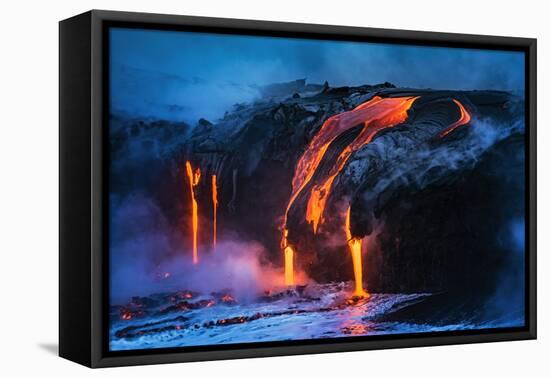 Lava flow entering the ocean at dawn, Hawaii Volcanoes National Park, The Big Island, Hawaii, USA-Russ Bishop-Framed Premier Image Canvas