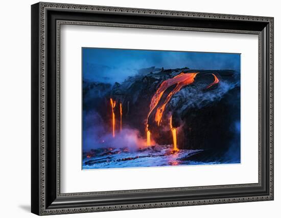 Lava flow entering the ocean at dawn, Hawaii Volcanoes National Park, The Big Island, Hawaii, USA-Russ Bishop-Framed Photographic Print