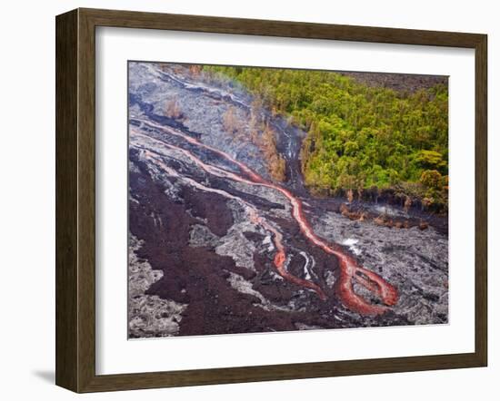 Lava Flowing from Kilauea Volcano, Hawaii Volcanoes National Park, the Big Island, Hawaii-Michael DeFreitas-Framed Photographic Print