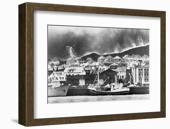 Lava Flowing into Icelandic Town-null-Framed Photographic Print