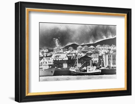Lava Flowing into Icelandic Town-null-Framed Photographic Print