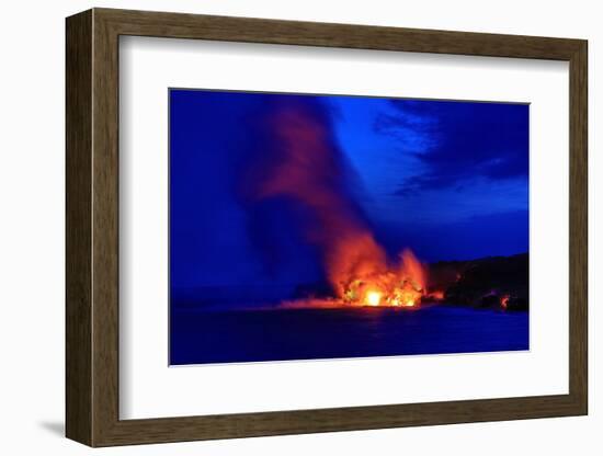 Lava Flowing into Ocean, Hawai'I Volcanoes National Park, Kilauea Volcano, Big Island, Hawaii, Usa-null-Framed Photographic Print