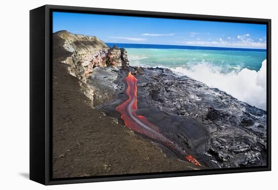 Lava Flowing Into Ocean, Hawaii-David Nunuk-Framed Premier Image Canvas