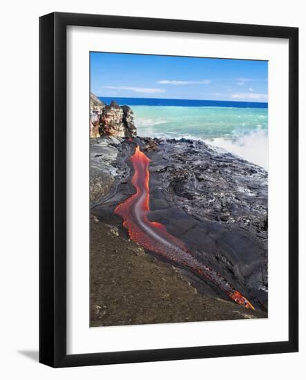 Lava Flowing Into Ocean, Hawaii-David Nunuk-Framed Photographic Print
