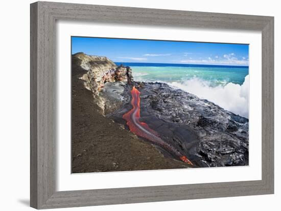 Lava Flowing Into Ocean, Hawaii-David Nunuk-Framed Photographic Print