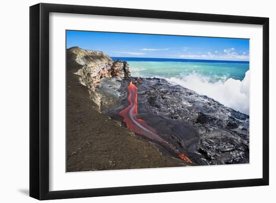 Lava Flowing Into Ocean, Hawaii-David Nunuk-Framed Photographic Print