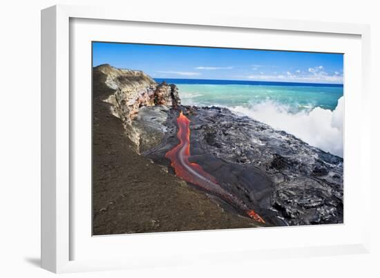 Lava Flowing Into Ocean, Hawaii-David Nunuk-Framed Photographic Print