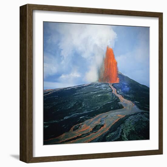 Lava fountain in Pu'u O'o Vent on Kilauea Volcano-Douglas Peebles-Framed Photographic Print