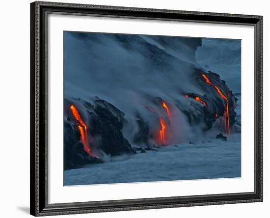 Lava from Kilauea Volcano in Hawaii Volcanoes National Park Enters the Pacific Ocean at Dawn-null-Framed Photographic Print