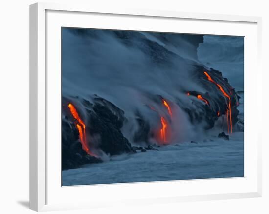 Lava from Kilauea Volcano in Hawaii Volcanoes National Park Enters the Pacific Ocean at Dawn-null-Framed Photographic Print