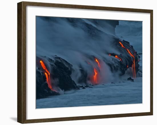 Lava from Kilauea Volcano in Hawaii Volcanoes National Park Enters the Pacific Ocean at Dawn-null-Framed Photographic Print