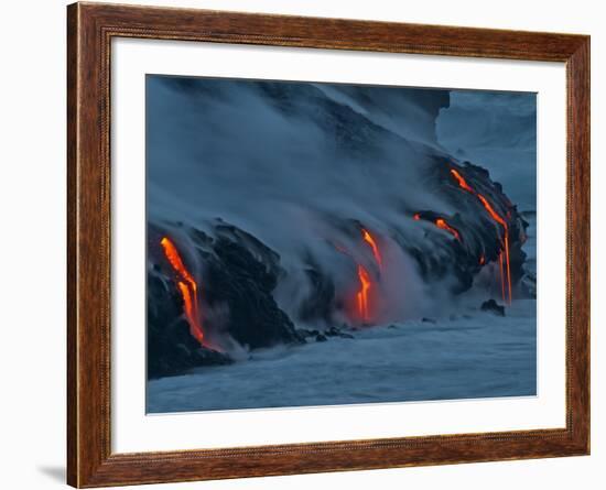 Lava from Kilauea Volcano in Hawaii Volcanoes National Park Enters the Pacific Ocean at Dawn-null-Framed Photographic Print