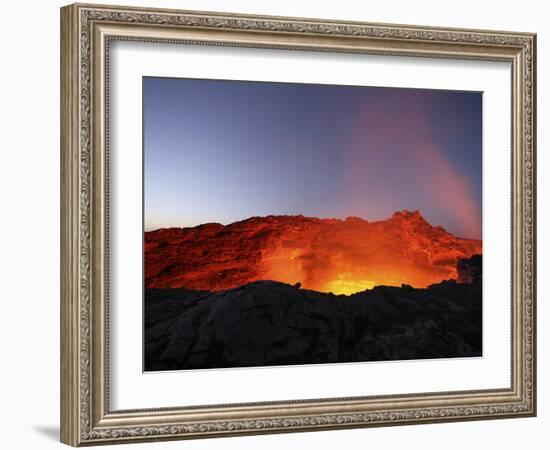 Lava Lake Illuminating Walls of Pit Crater at Night, Erta Ale Volcano, Danakil Depression, Ethiopia-Stocktrek Images-Framed Photographic Print