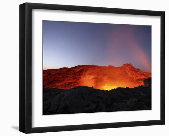 Lava Lake Illuminating Walls of Pit Crater at Night, Erta Ale Volcano, Danakil Depression, Ethiopia-Stocktrek Images-Framed Photographic Print