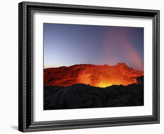 Lava Lake Illuminating Walls of Pit Crater at Night, Erta Ale Volcano, Danakil Depression, Ethiopia-Stocktrek Images-Framed Photographic Print