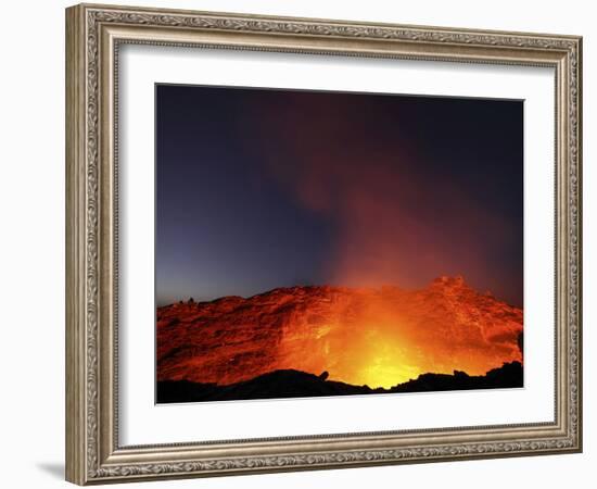 Lava Lake Illuminating Walls of Pit Crater at Night, Erta Ale Volcano, Danakil Depression, Ethiopia-Stocktrek Images-Framed Photographic Print