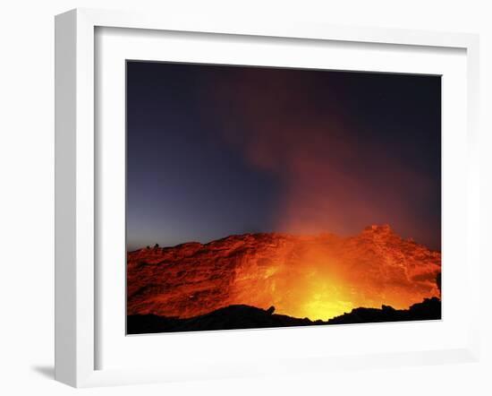 Lava Lake Illuminating Walls of Pit Crater at Night, Erta Ale Volcano, Danakil Depression, Ethiopia-Stocktrek Images-Framed Photographic Print