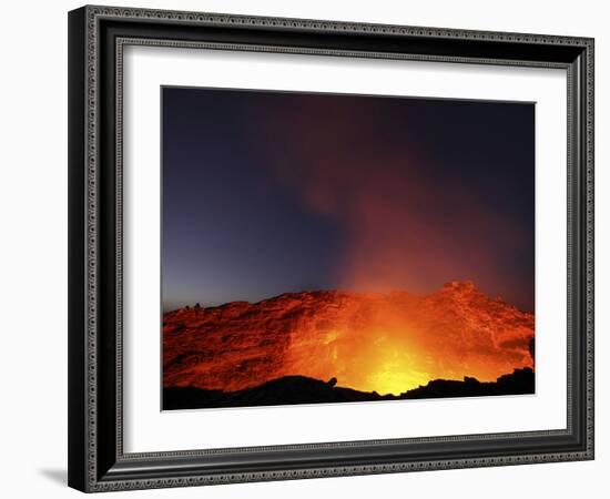 Lava Lake Illuminating Walls of Pit Crater at Night, Erta Ale Volcano, Danakil Depression, Ethiopia-Stocktrek Images-Framed Photographic Print