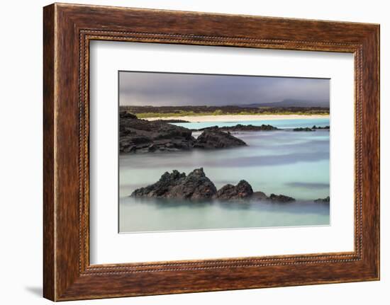 Lava rocks along tranquil shoreline of San Cristobal Island, Galapagos, Ecuador.-Adam Jones-Framed Photographic Print