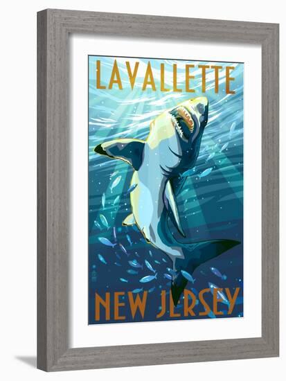 Lavallette, New Jersey - Great White Shark-Lantern Press-Framed Art Print