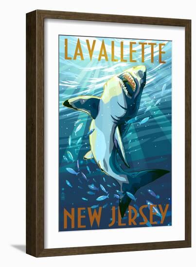 Lavallette, New Jersey - Great White Shark-Lantern Press-Framed Art Print