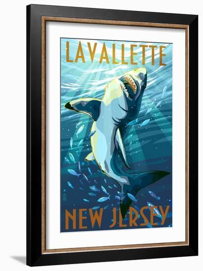 Lavallette, New Jersey - Great White Shark-Lantern Press-Framed Art Print