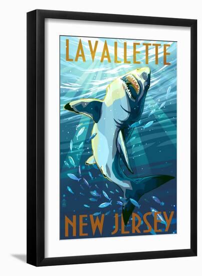 Lavallette, New Jersey - Great White Shark-Lantern Press-Framed Premium Giclee Print