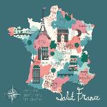 Simple Cartooned Map of France with Legend Icons-Lavandaart-Art Print