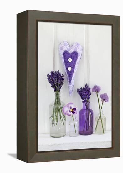 Lavender, Blossoms, Pansies, Chive Blossoms, Heart-Andrea Haase-Framed Premier Image Canvas