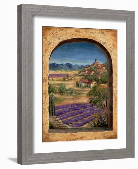 Lavender Fields and Village of Provence-Marilyn Dunlap-Framed Art Print