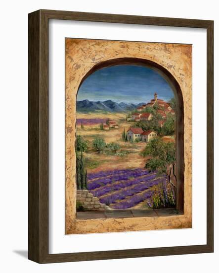 Lavender Fields and Village of Provence-Marilyn Dunlap-Framed Art Print