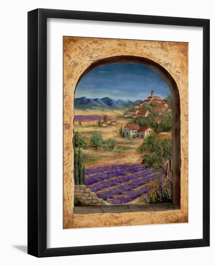 Lavender Fields and Village of Provence-Marilyn Dunlap-Framed Art Print