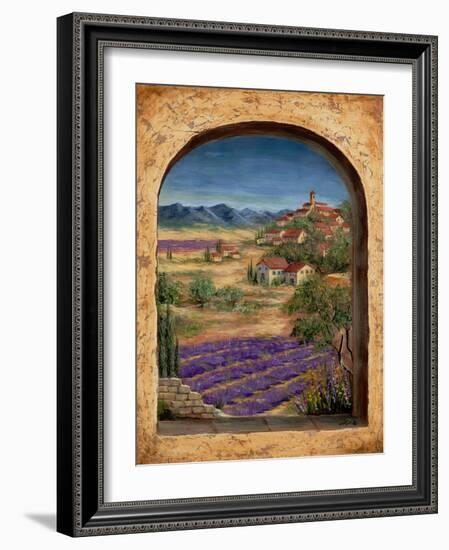 Lavender Fields and Village of Provence-Marilyn Dunlap-Framed Art Print