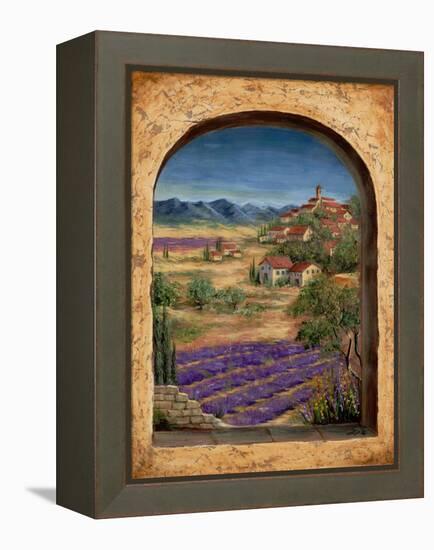 Lavender Fields and Village of Provence-Marilyn Dunlap-Framed Stretched Canvas