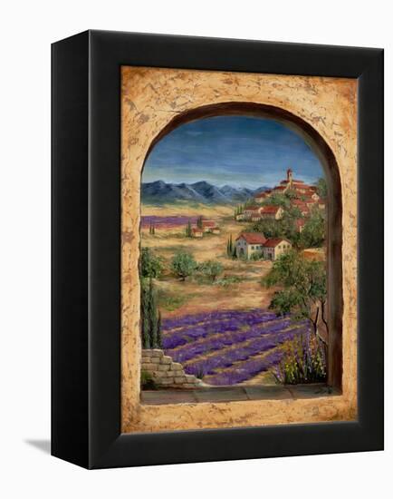 Lavender Fields and Village of Provence-Marilyn Dunlap-Framed Stretched Canvas