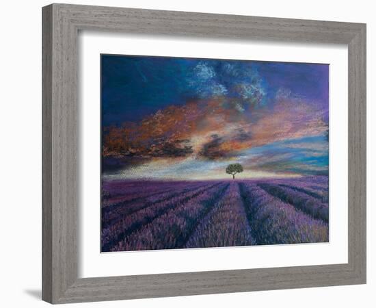 Lavender fields of Normandy,  pastel-Margo Starkey-Framed Giclee Print