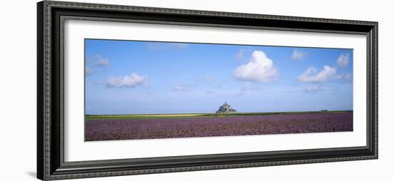 Lavender Flowers in a Field with a Cathedral in the Background, Mont Saint-Michel, Brittany, France-null-Framed Photographic Print