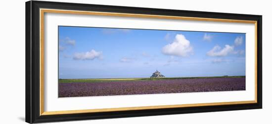 Lavender Flowers in a Field with a Cathedral in the Background, Mont Saint-Michel, Brittany, France-null-Framed Photographic Print