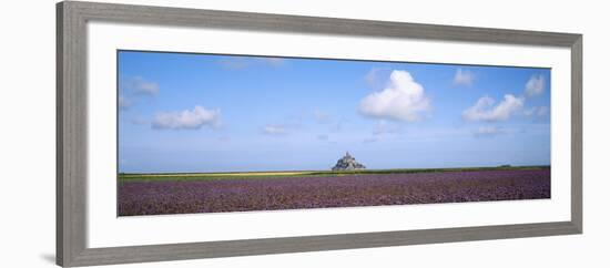 Lavender Flowers in a Field with a Cathedral in the Background, Mont Saint-Michel, Brittany, France-null-Framed Photographic Print