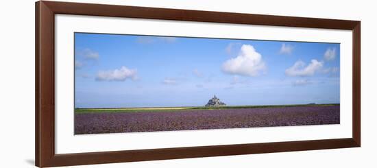 Lavender Flowers in a Field with a Cathedral in the Background, Mont Saint-Michel, Brittany, France-null-Framed Photographic Print