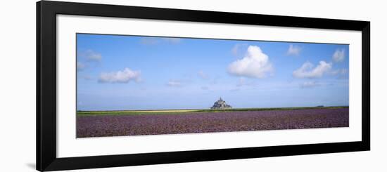 Lavender Flowers in a Field with a Cathedral in the Background, Mont Saint-Michel, Brittany, France-null-Framed Photographic Print