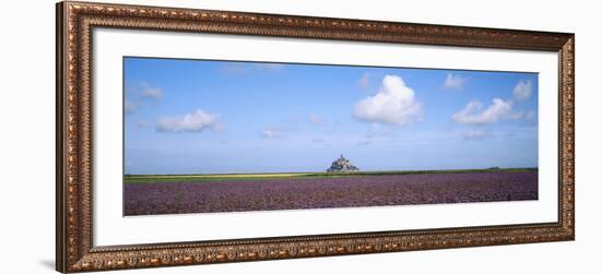 Lavender Flowers in a Field with a Cathedral in the Background, Mont Saint-Michel, Brittany, France-null-Framed Photographic Print