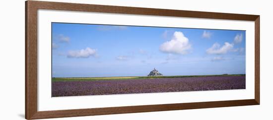 Lavender Flowers in a Field with a Cathedral in the Background, Mont Saint-Michel, Brittany, France-null-Framed Photographic Print