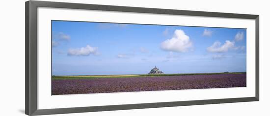 Lavender Flowers in a Field with a Cathedral in the Background, Mont Saint-Michel, Brittany, France-null-Framed Photographic Print