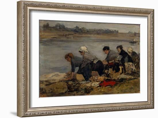 Laveuses au Bord de la Toucques,c.1885-90-Eugène Boudin-Framed Giclee Print