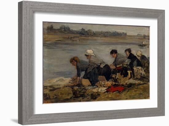 Laveuses au Bord de la Toucques,c.1885-90-Eugène Boudin-Framed Giclee Print