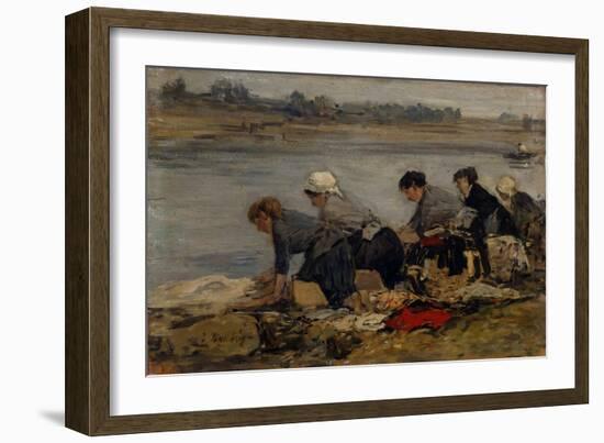 Laveuses au Bord de la Toucques,c.1885-90-Eugène Boudin-Framed Giclee Print