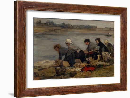 Laveuses au Bord de la Toucques,c.1885-90-Eugène Boudin-Framed Giclee Print