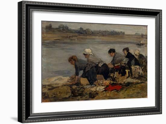 Laveuses au Bord de la Toucques,c.1885-90-Eugène Boudin-Framed Giclee Print