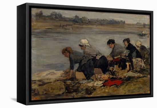 Laveuses au Bord de la Toucques,c.1885-90-Eugène Boudin-Framed Premier Image Canvas